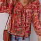 Ethnic Paisley Print Tassel Tie Puff Sleeve Boho Blouse