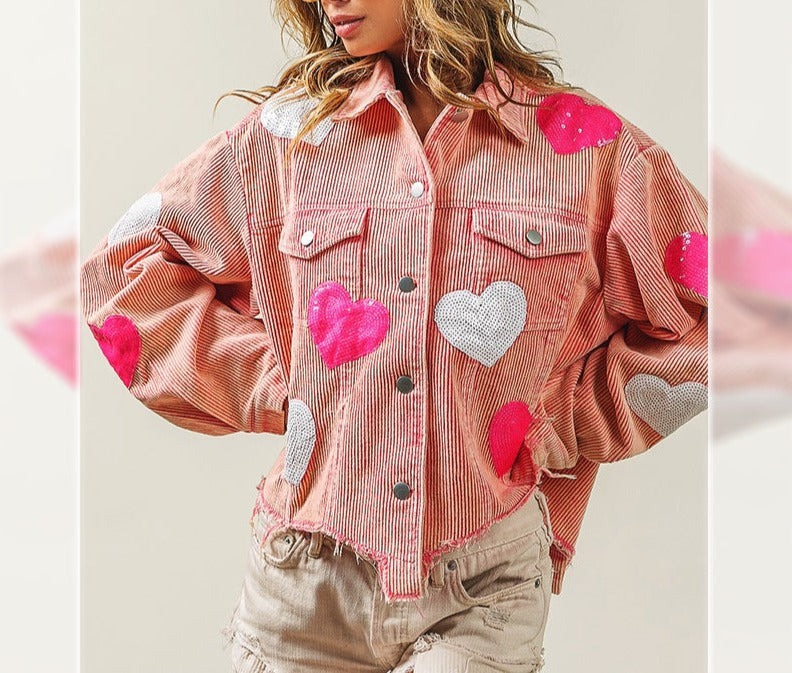 Valentine Heart Sequined Corduroy Jacket