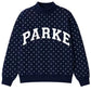 Navy Lettering Mock Neck Pold Dot Hoodie