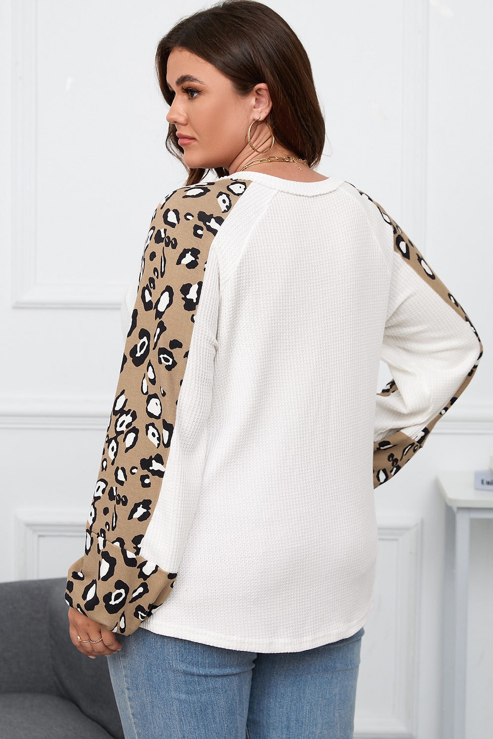 Plus Size Waffle Leopard Top