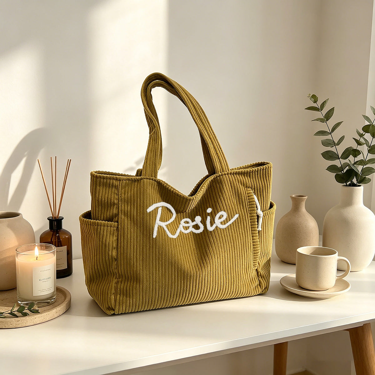 Personalized Corduroy Custom Name Tote Bag