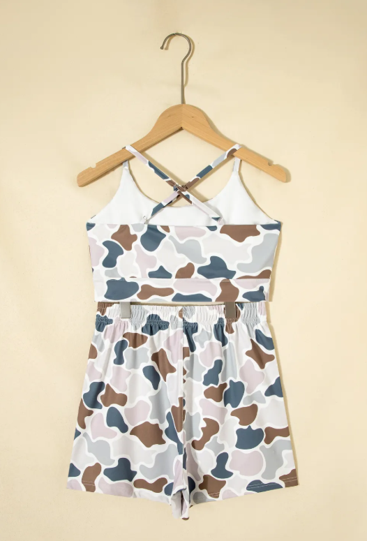 Camouflage Printed Cropped Tank Athleisure 2pcs Short Set