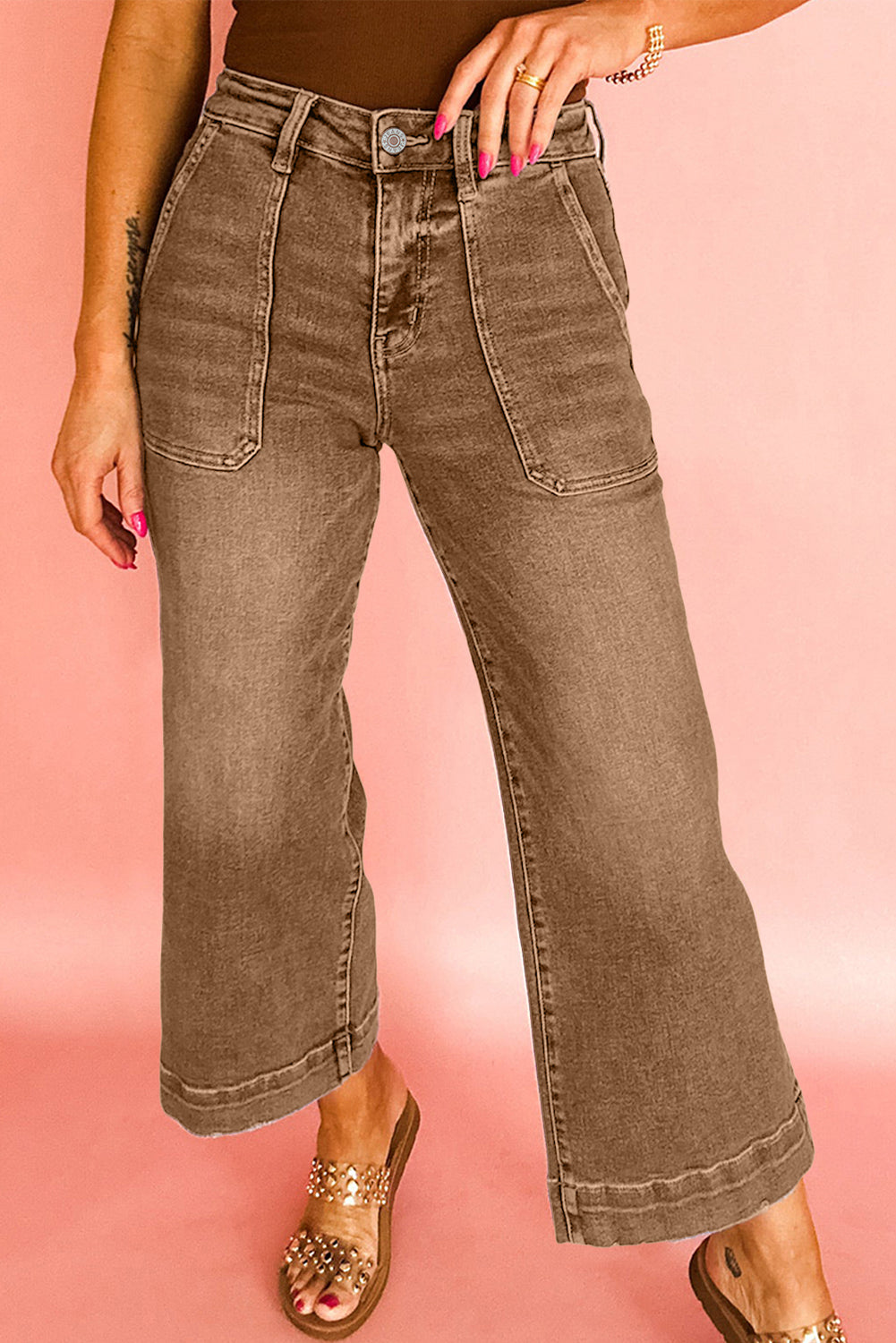 Cropped High Rise Wide Leg Jeans