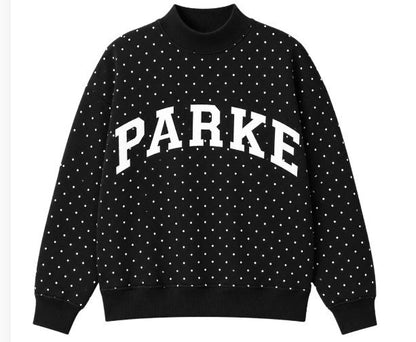 Black Lettering Mock Neck Polk Dot Hoodie