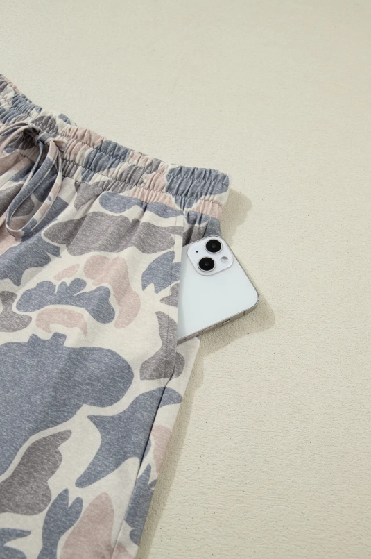 Multicolour Camouflage Loose Tee Drawstring Shorts 2pcs Outfit