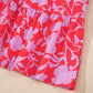 Red Floral Three Quarter Sleeves Ruffle Hem Mini Dress