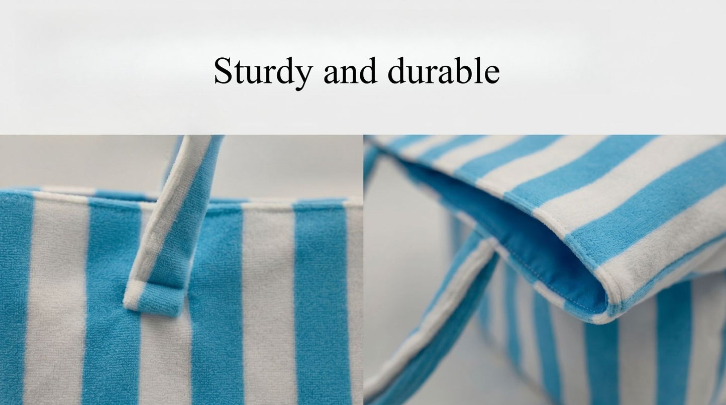 Terry Cloth Beach Tote Bag Large Toweling Handbag for Summer Vacation