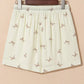White Bow Print Lace Drawstring Casual Shorts