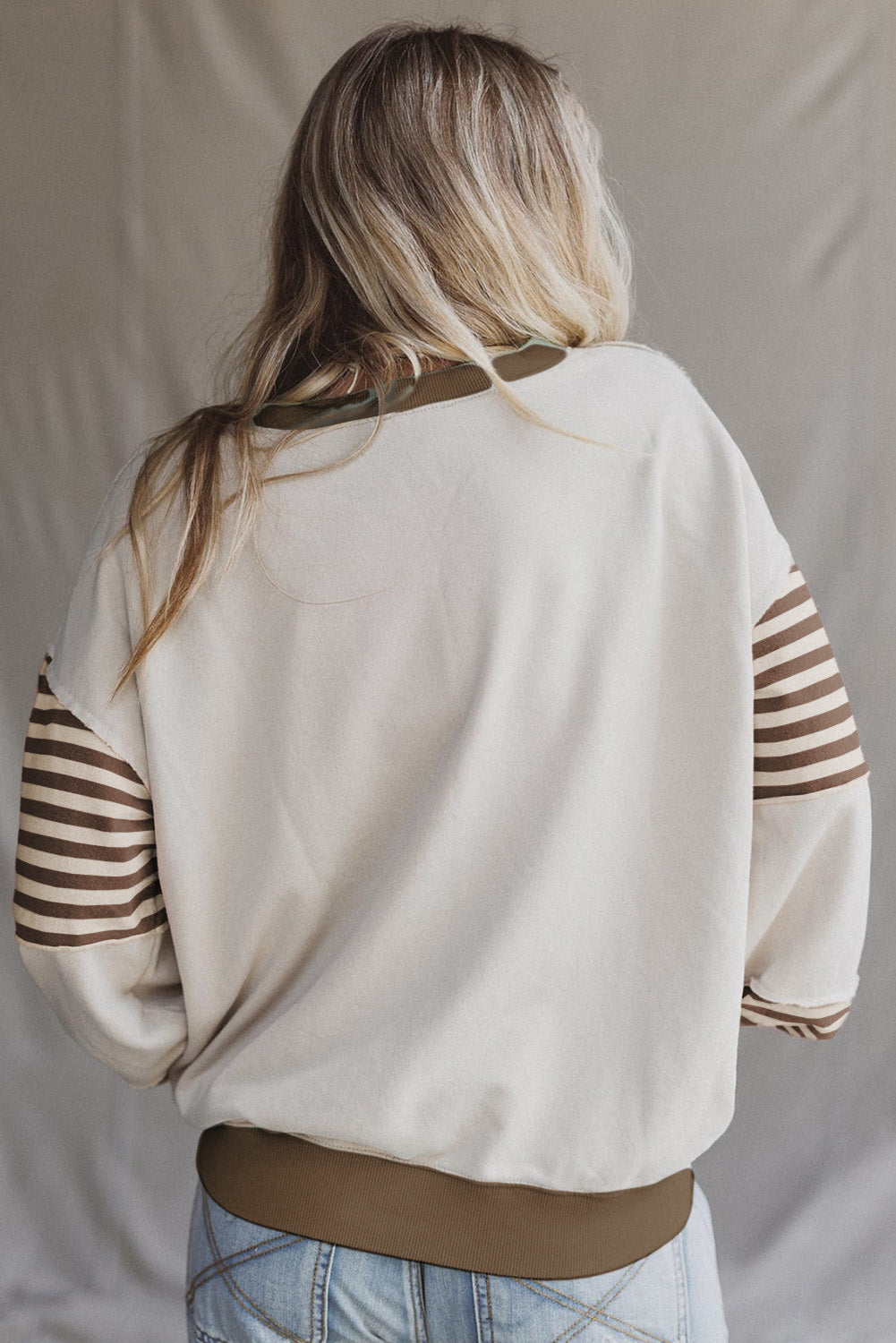 Striped Colorblock Patchwork Drop Shoulder Sweatshirt