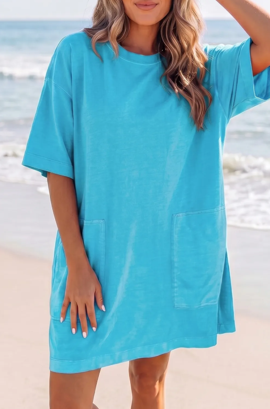 Drop Shoulder Loose Casual T Shirt Mini Dress