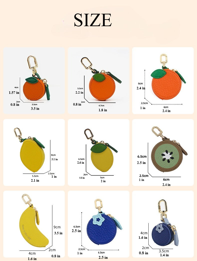 Fruit-Shaped Mini Coin Purse Keychain - Portable PU Leather Wallet & Bag Charm