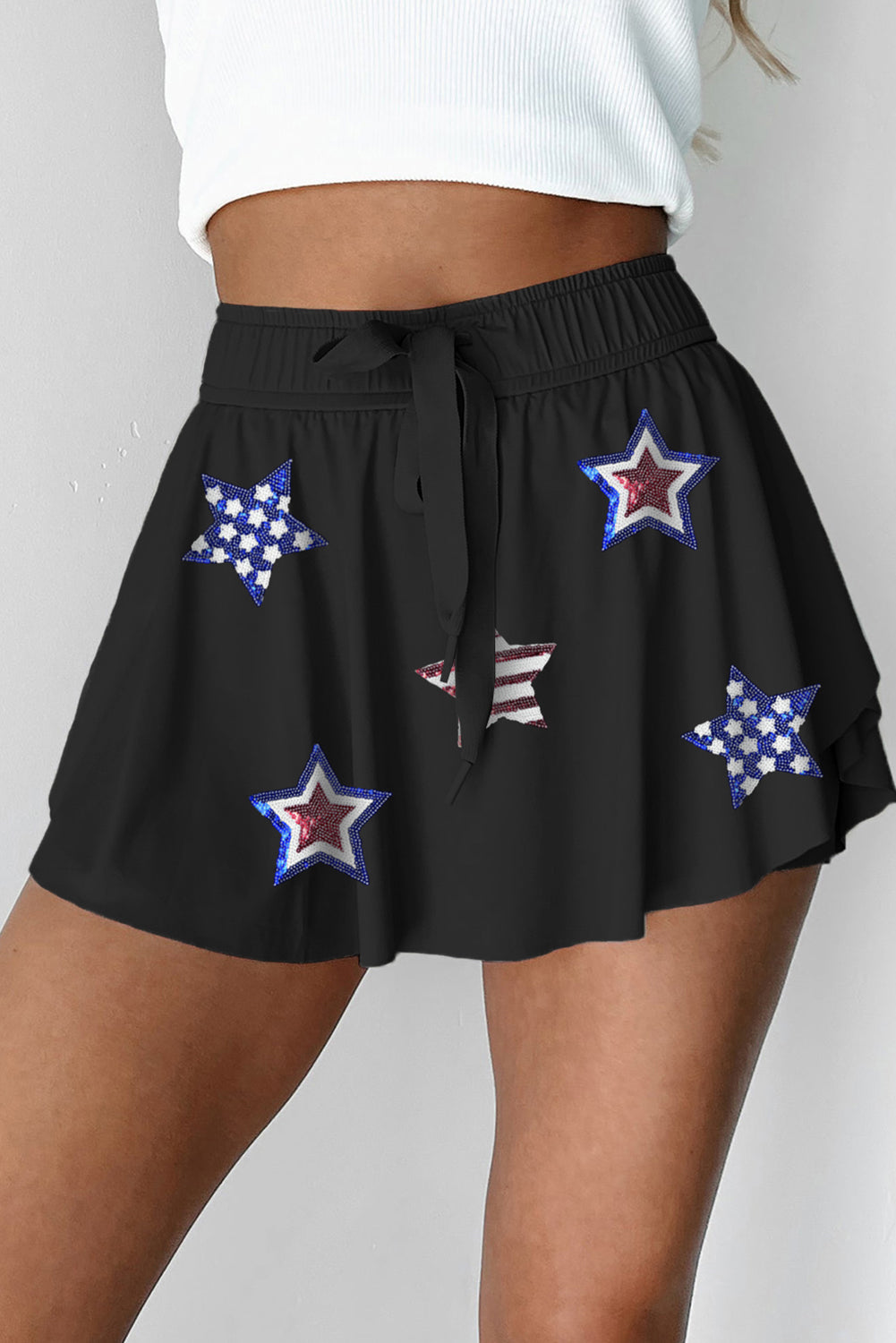 Sequined Flag Star Active Mini Skort