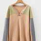 Color Block Thermal Textured Knit Drop Shoulder Henley Top