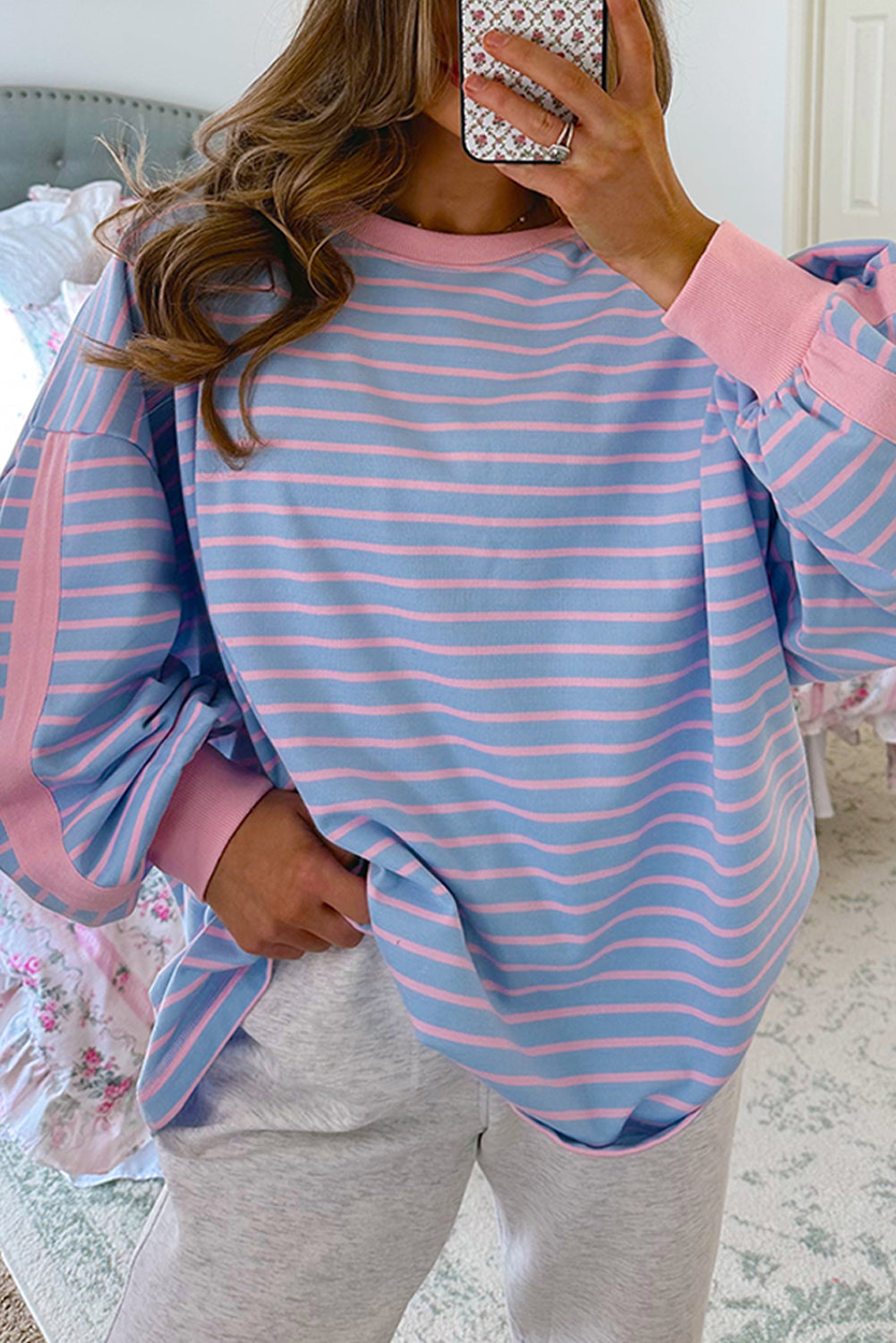 Oversize Contrast Trim Drop Shoulder Casual Top