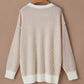 Plus Size Contrast Trim Crew Neck Rib Knit Drop Shoulder Sweater