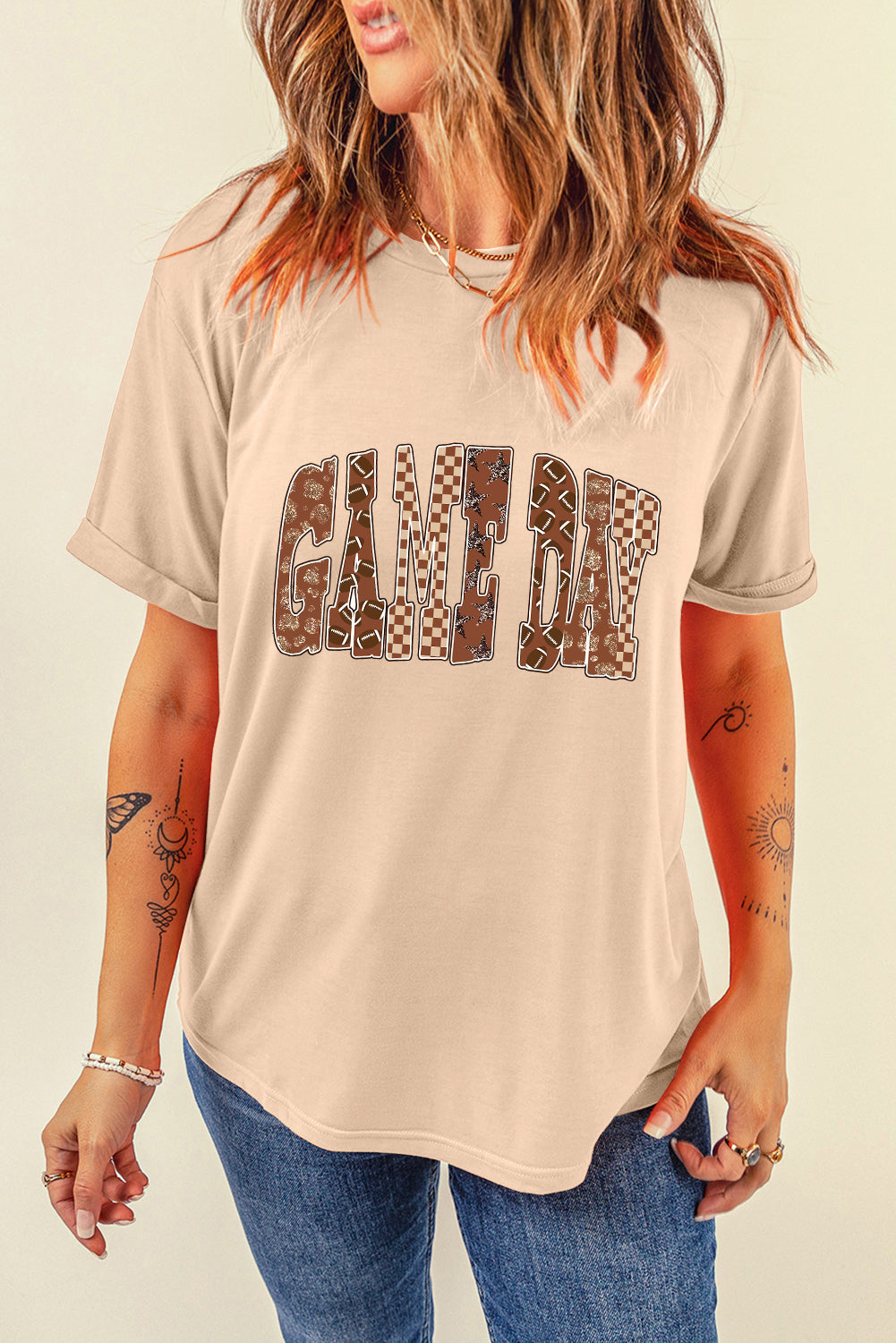 GAME DAY Rugby Checkered Letter Graphic T Shirt