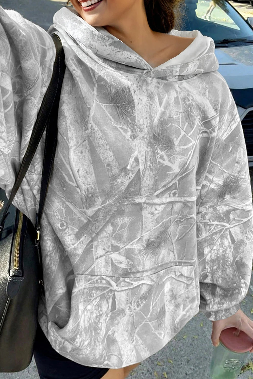 Woodland Print Oversized Sporty Hoodie