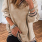 Contrast Striped Trim V Neck Sweatshirt