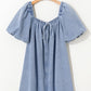 Bubble Sleeve Square Neck Denim Dress