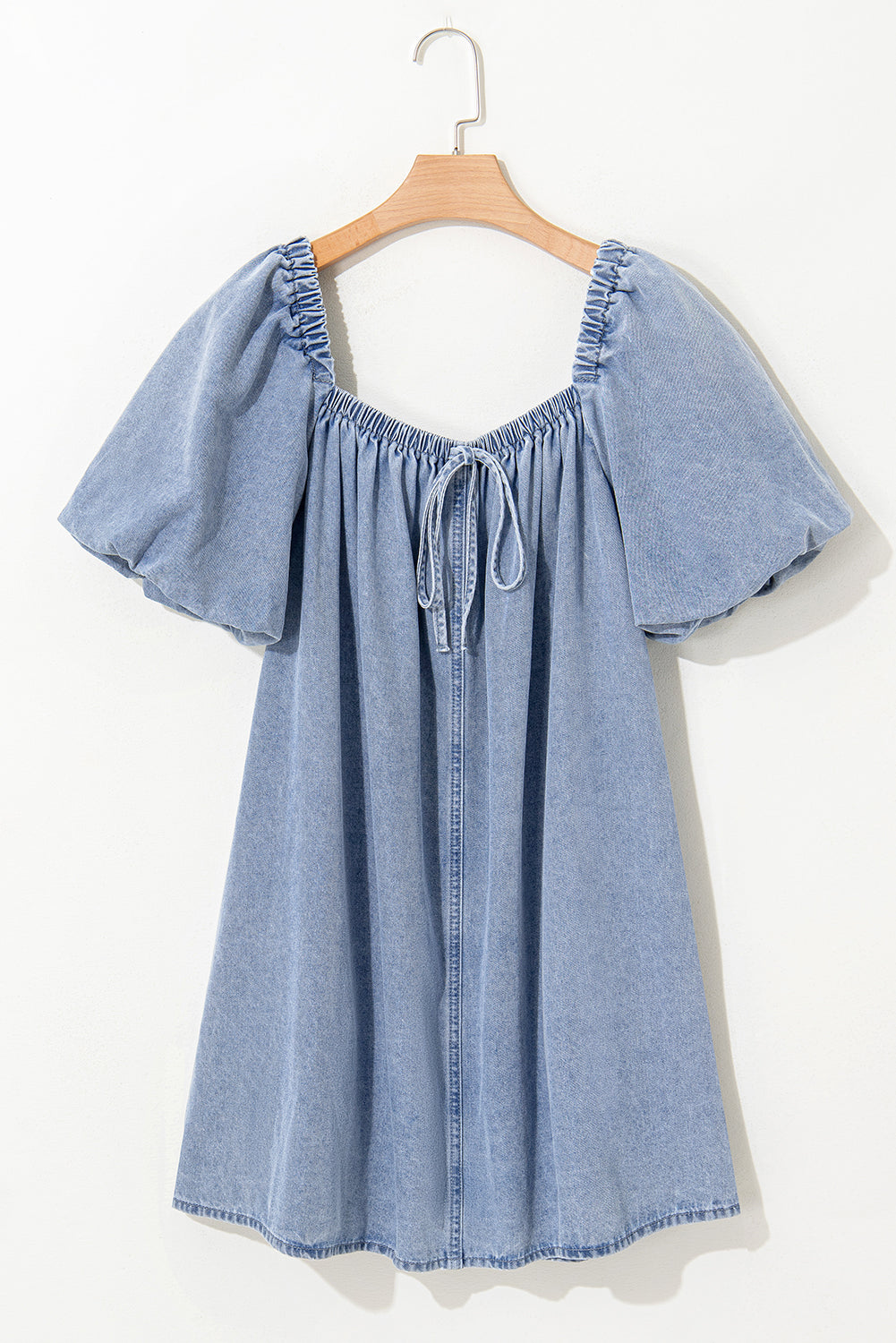 Bubble Sleeve Square Neck Denim Dress