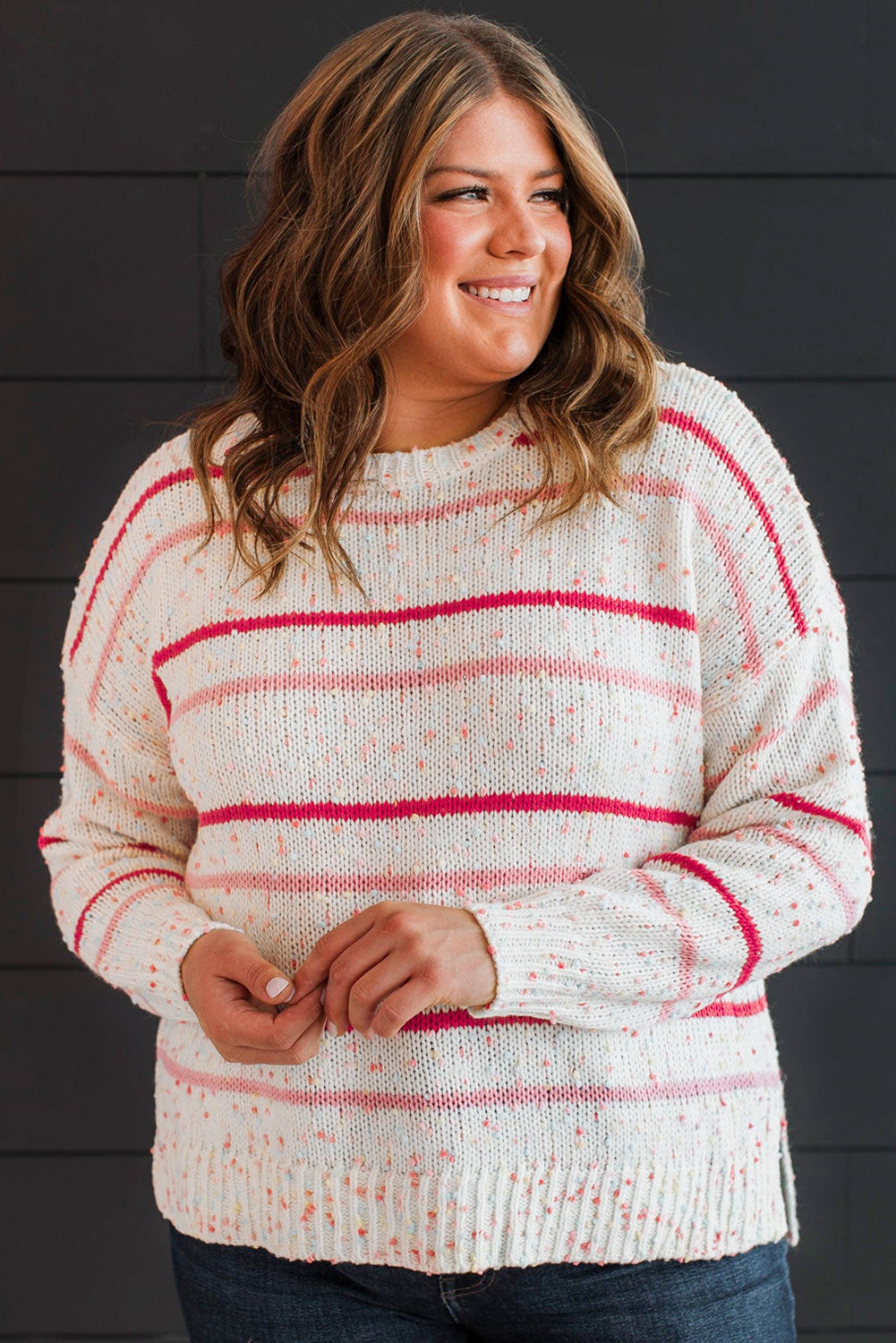 Plus Size Stripe Side Split Sweater