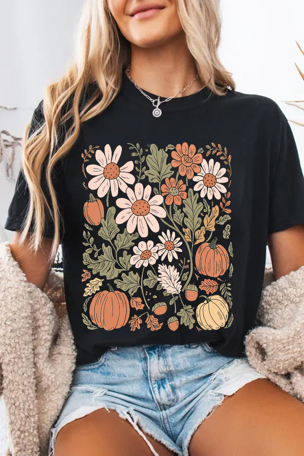 Wild Flower Pumpkin Print T Shirt