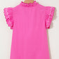 Contrast Scallop Trim Layered Short Sleeve V Neck Blouse