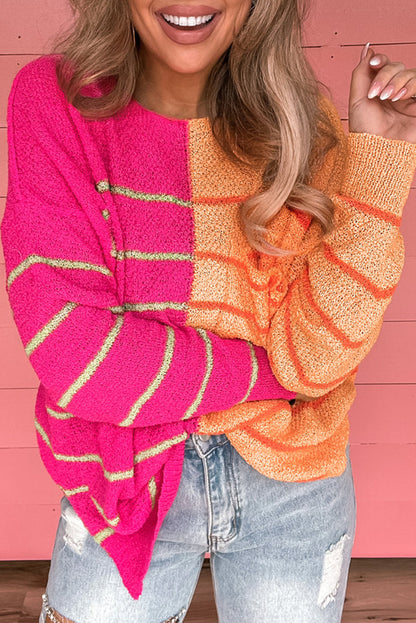 Striped Color Block Loose Fit Knit Sweater