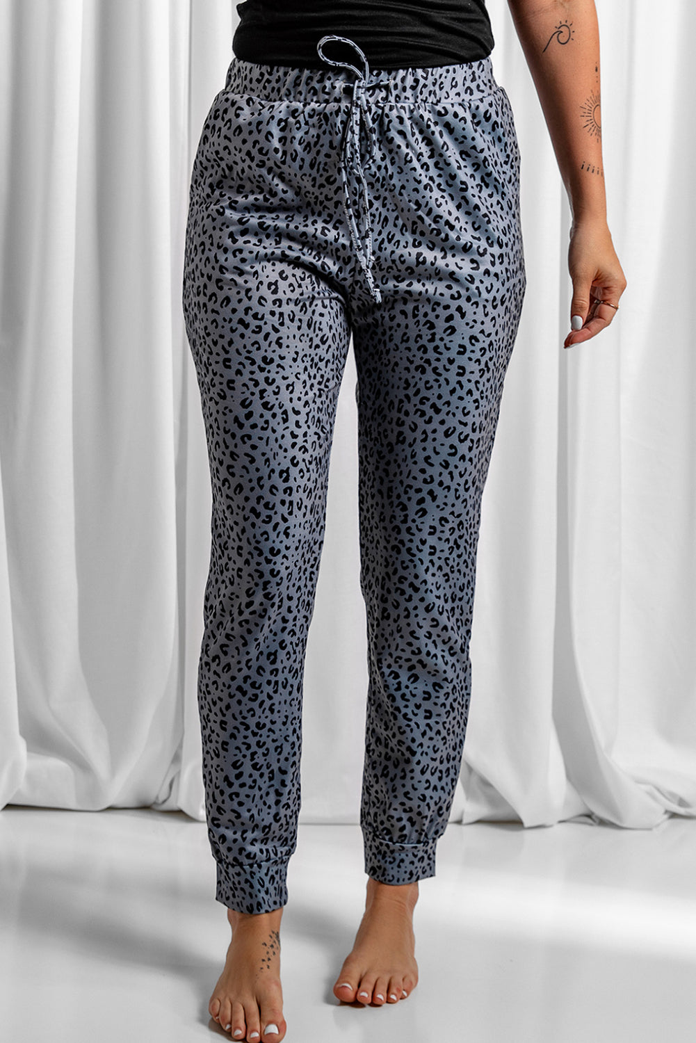 Leopard Elastic Waist Casual Joggers