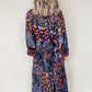 Tassel Tie V Neck Long Sleeve Flowy Long Dress