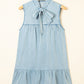 Bowknot Neck Ruffled Chambray Dress