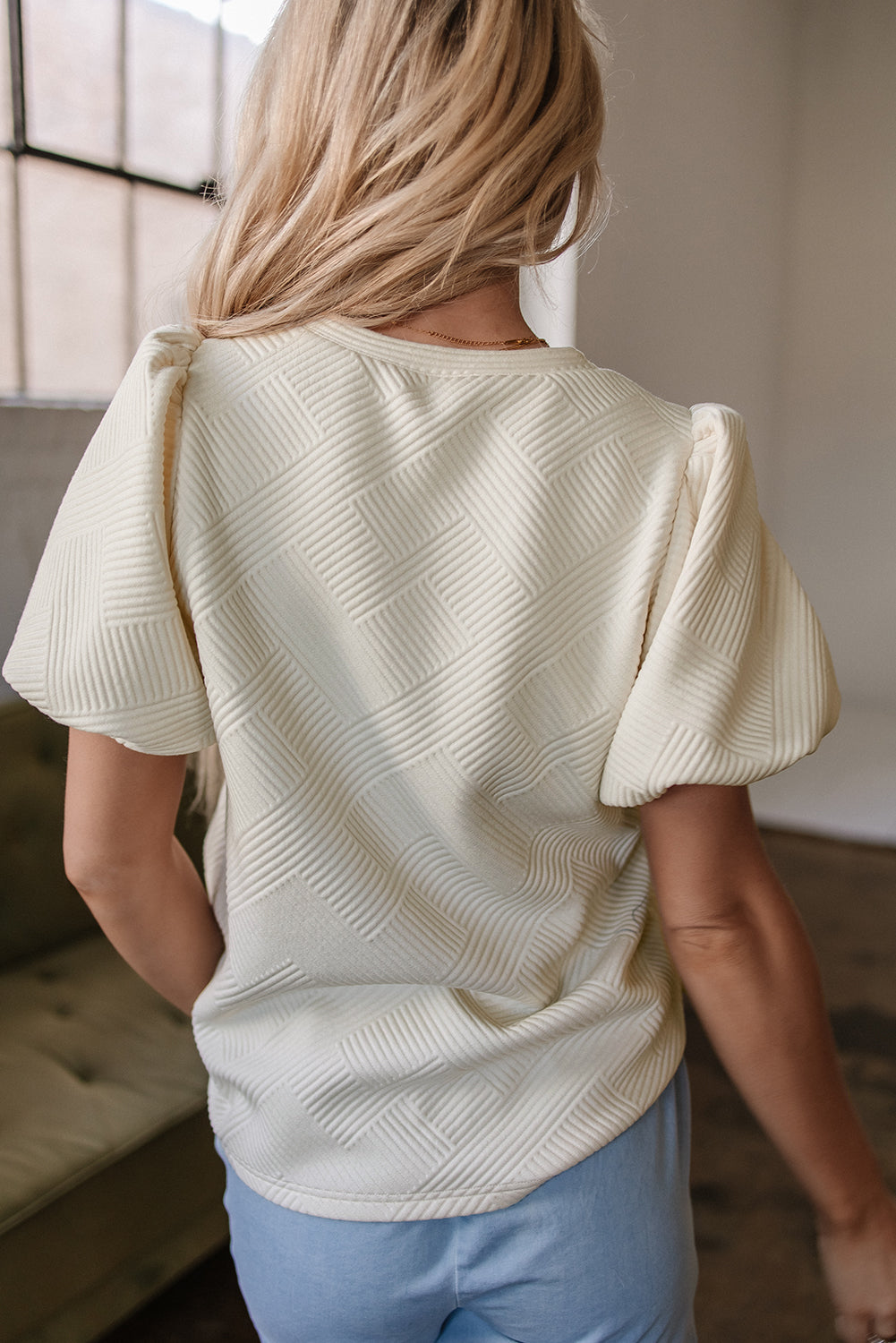 Textured Puff Sleeve T-shirt