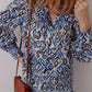 Bohemian Print Embroidered V Neckline Detail Long Sleeve Shirt