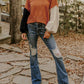 Colorblock Raw Edge Bubble Sleeve V Neck Sweater