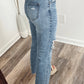 Hem Ripped Open Knee Fit Flare Jeans