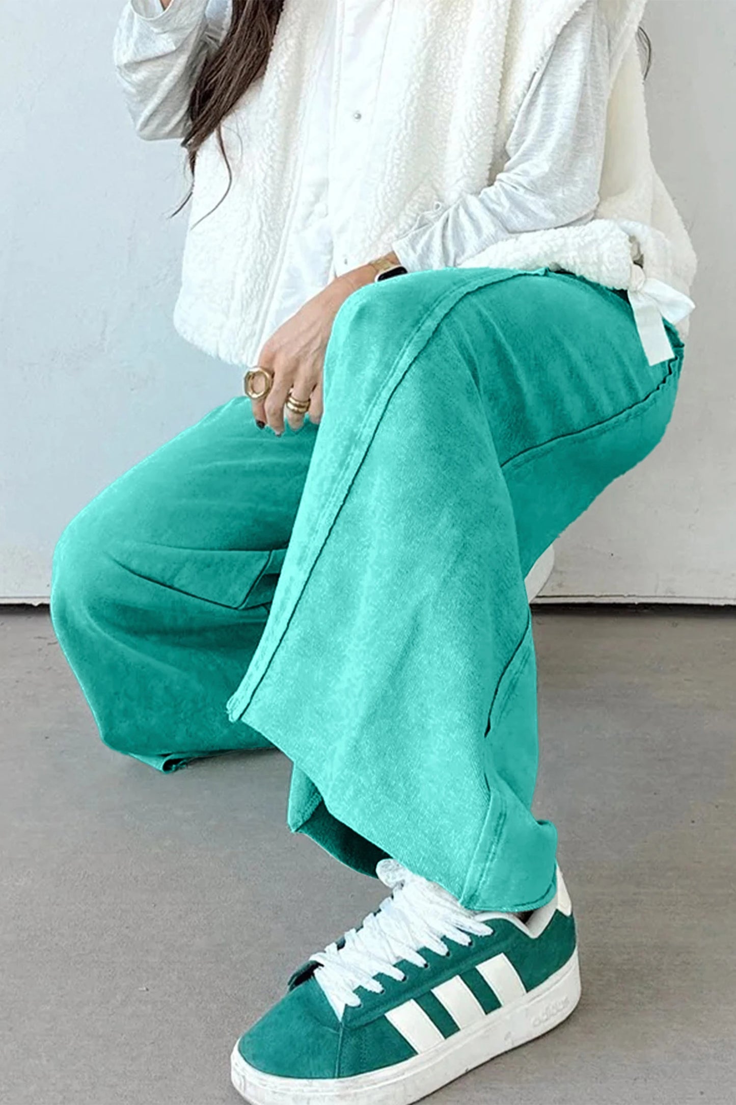 Drawstring Elastic Waist Raw Hem Loose Pants