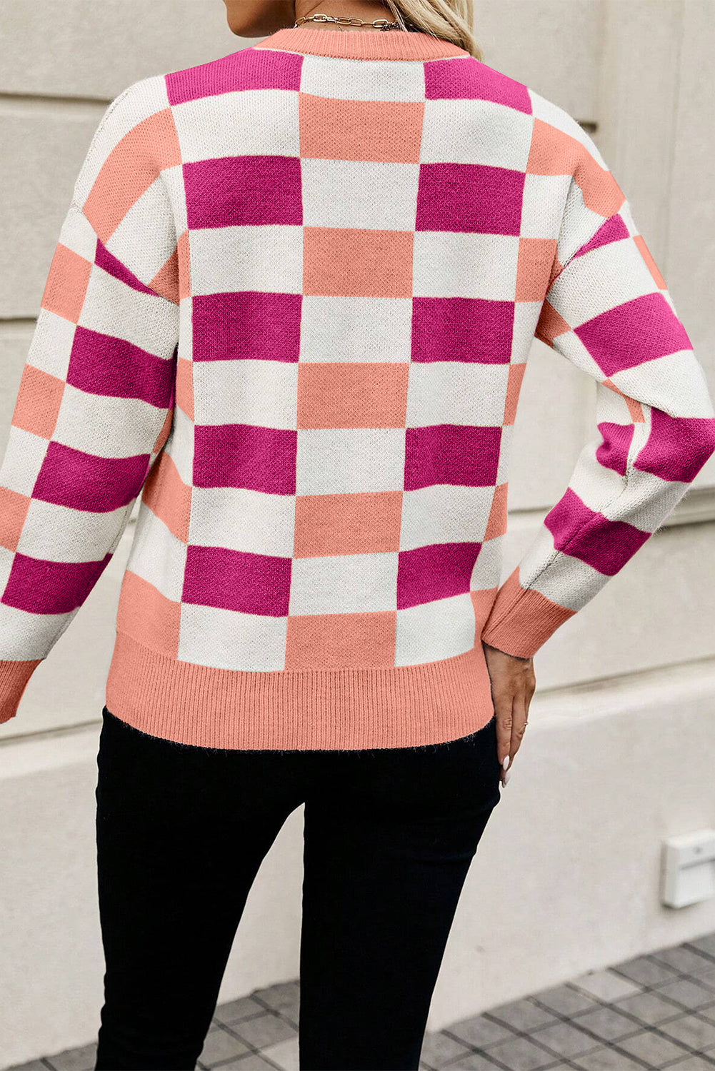 Checkered Ribbed Edge Sweater