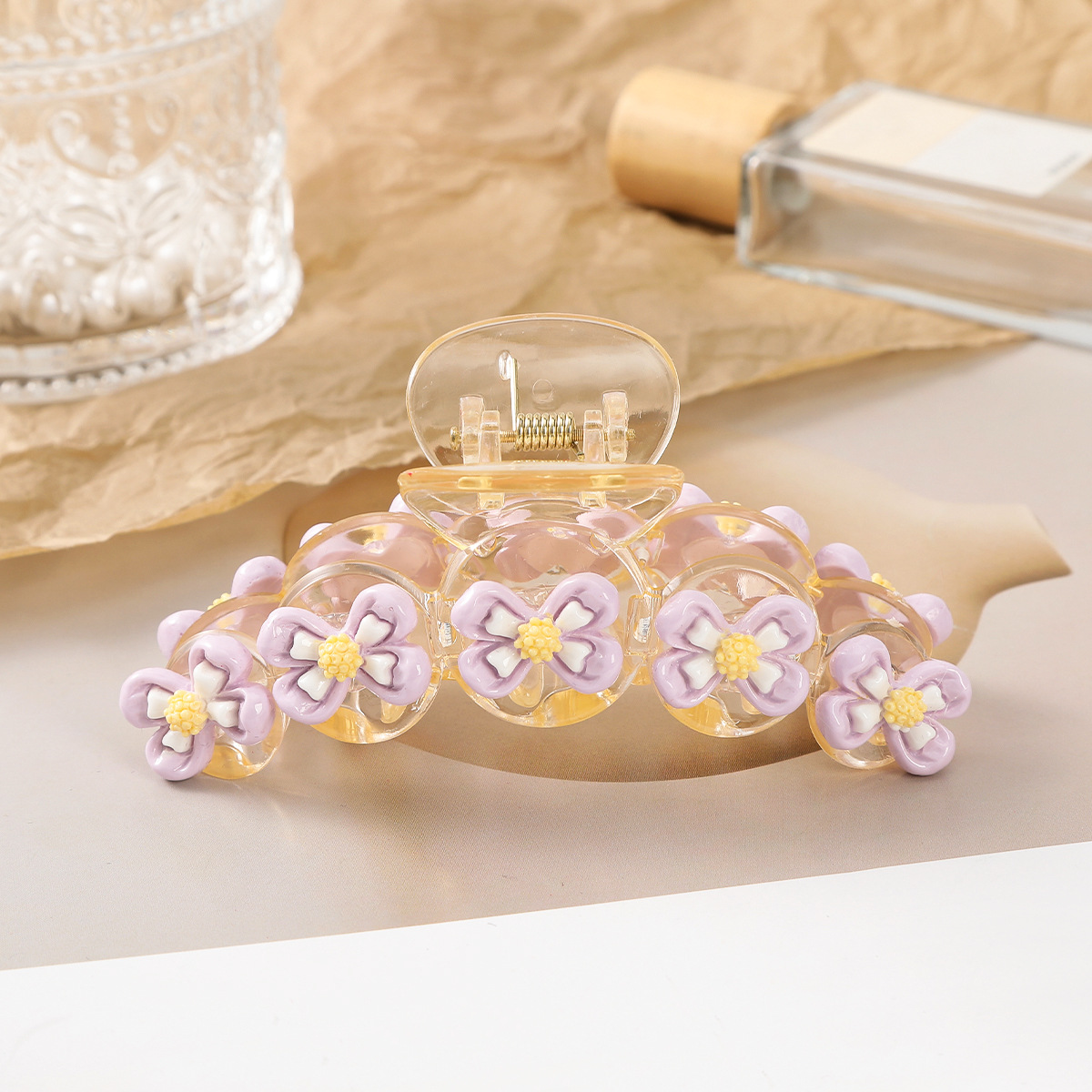 Pink Flower Bow Knot Decor Large Hair Clawclip
