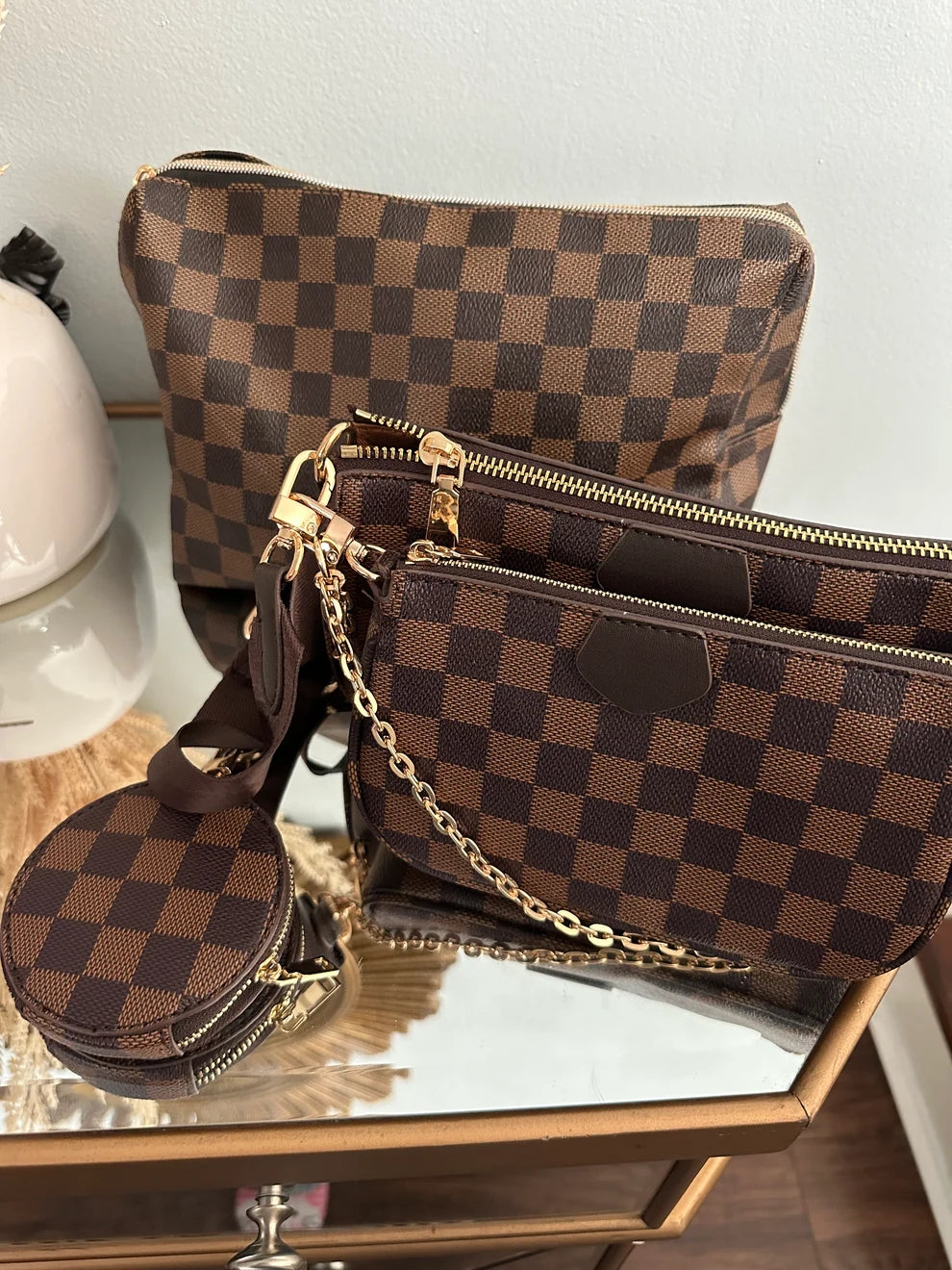 3Pcs Checkered Crossbody Bag Set