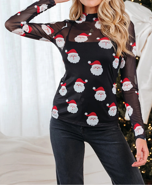Christmas Fashion Print Slim Fit Long Sleeve Top