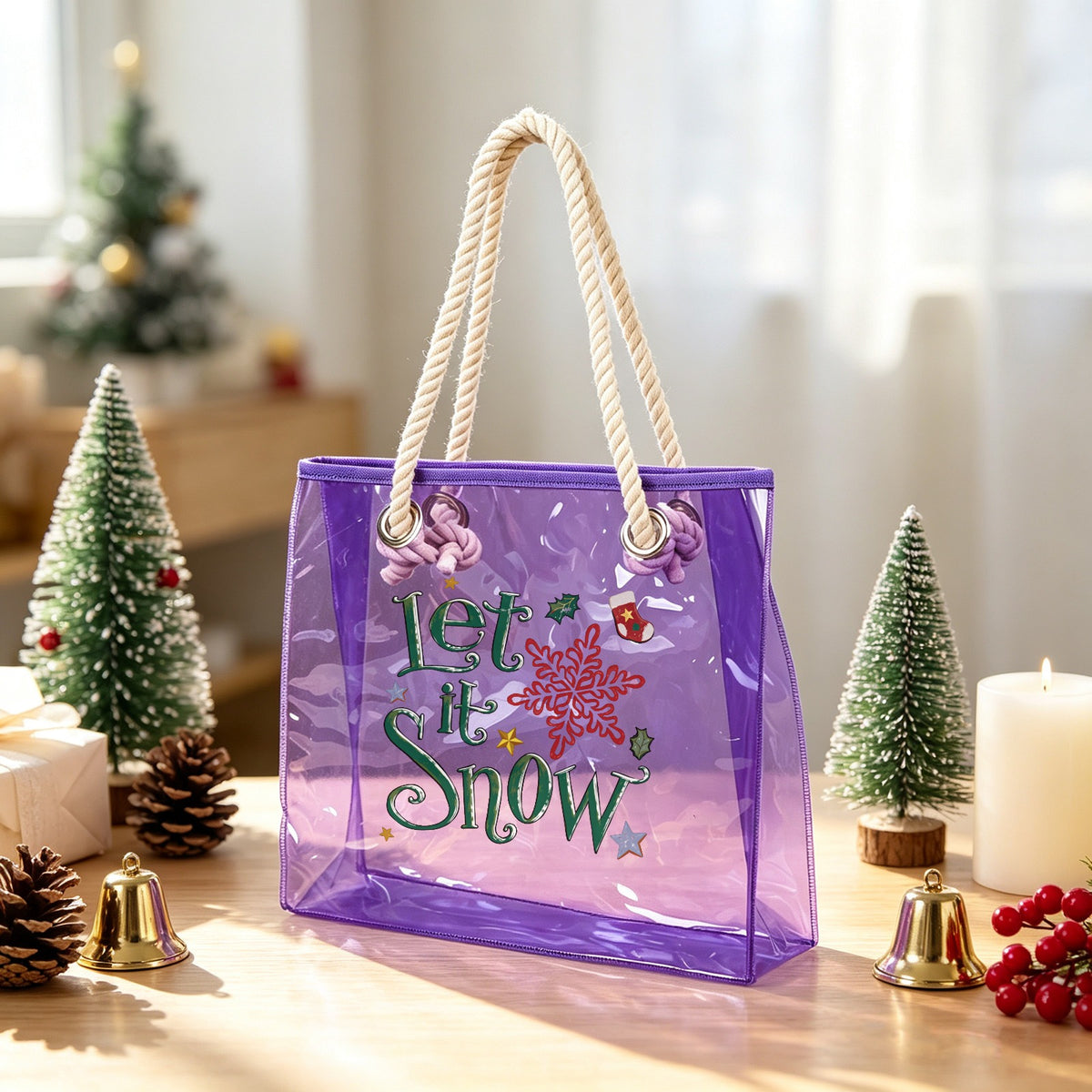 Custom Name Clear Purple Beach Tote Bag