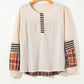 Parchment Plus Size Waffle Colorblock Striped Plaid Patchwork Half Button Pullover