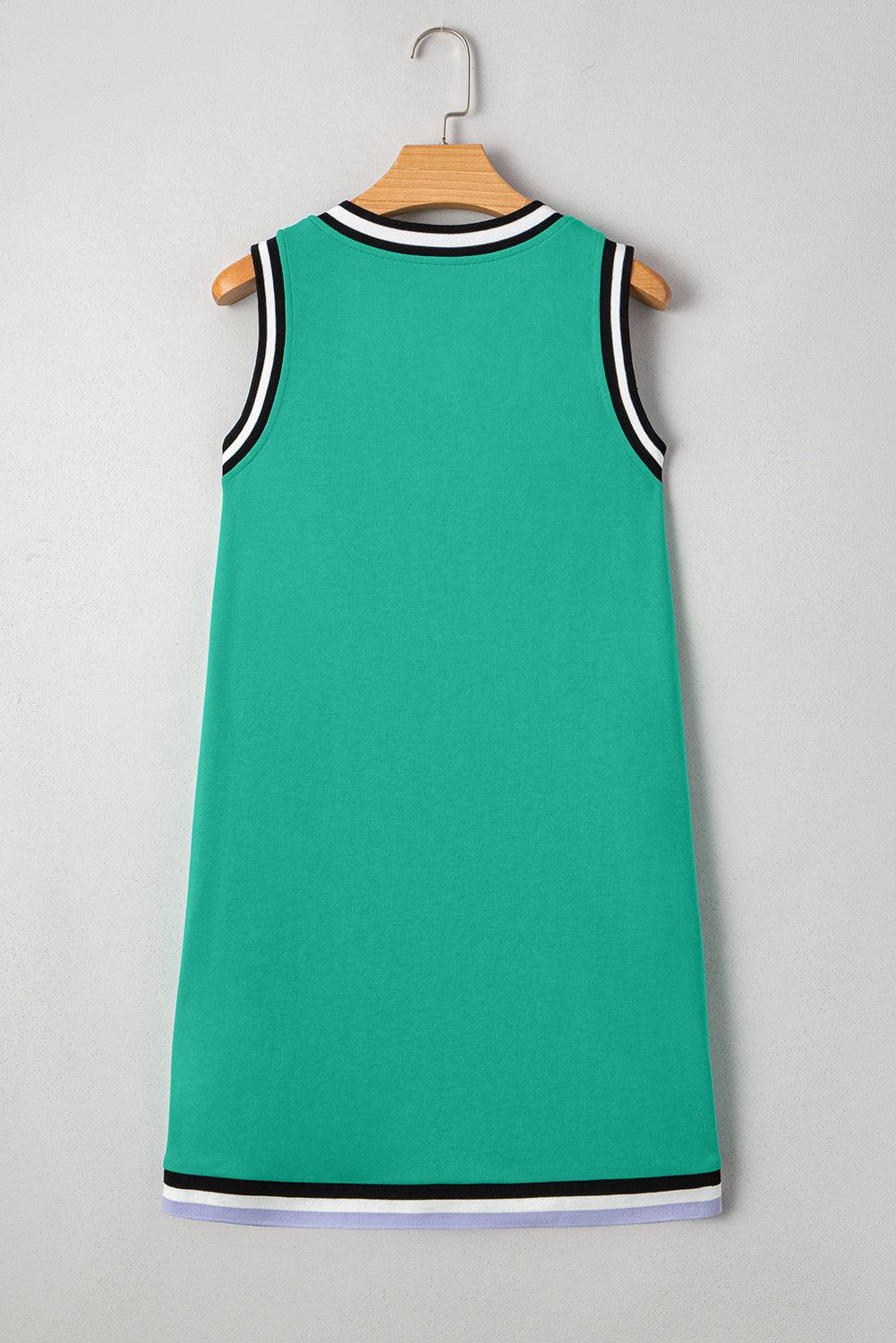 Varsity Contrast Striped V Neck Long Sleeve T Shirt Dress with Pockets