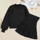 Sleeve Sweater Pleated Mini Skirt 2pcs Knitted Outfit