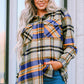 Geometric Plaid Print Pocketed Shacket