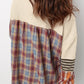 Beige Waffle Stripe Plaid Patchwork Henley Knit Top