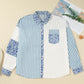 Leopard Striped Patchwork Casual Plus Shirt