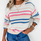 Eyelet Patterned Drop Shoulder Sweater