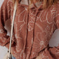 Floral Twisted Rib Drawstring Kangaroo Pocket Hoodie
