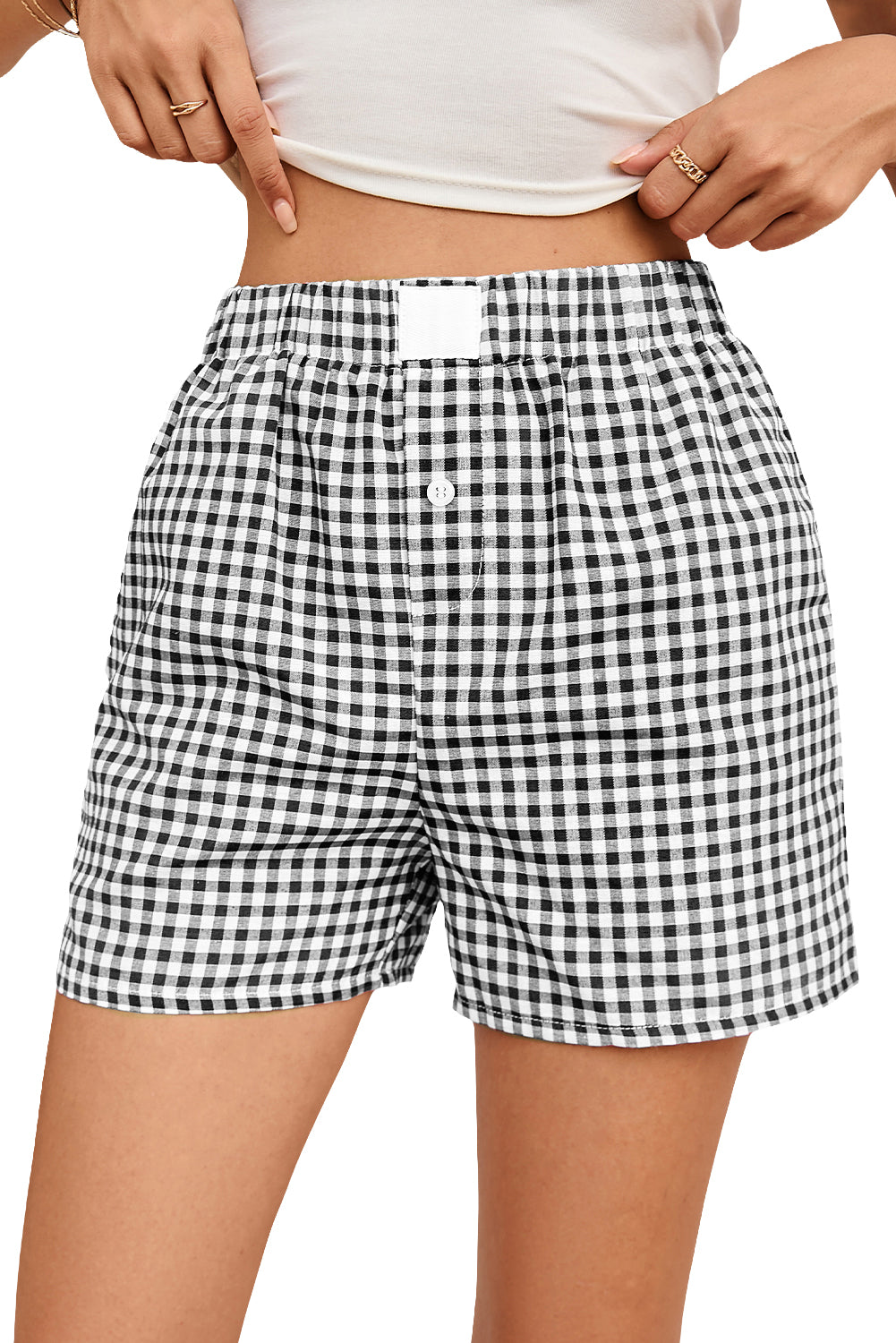 Gingham Printed High Waist Shorts